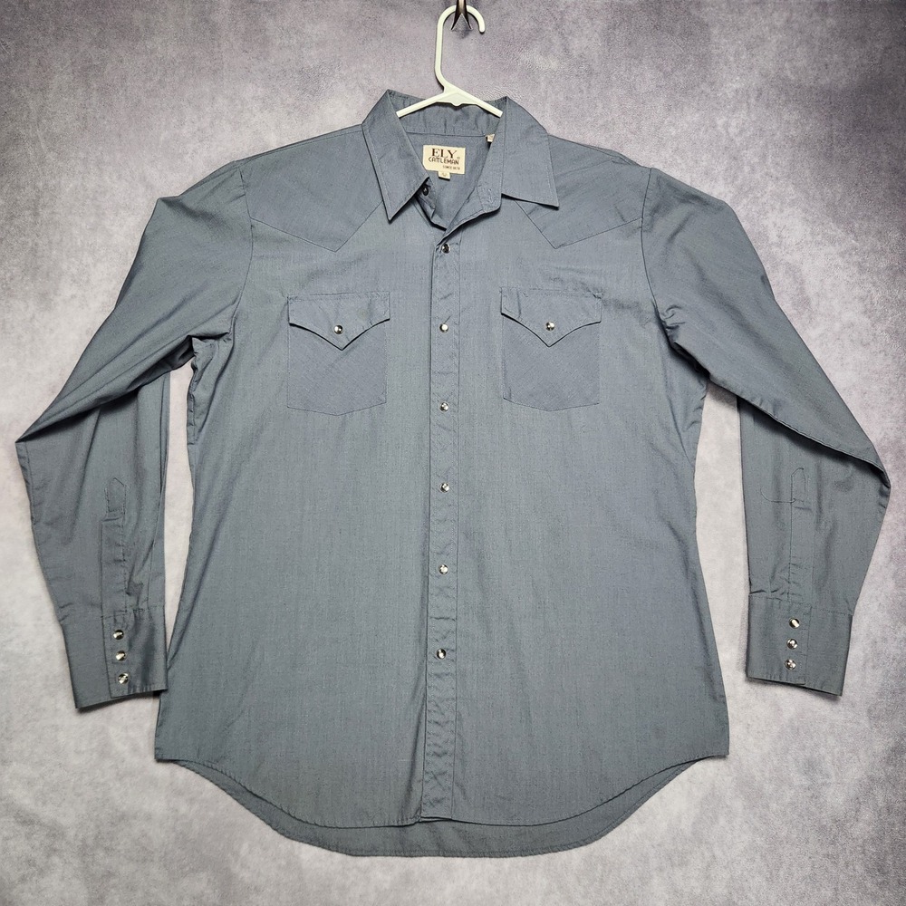 Vintage Ely Cattleman Western Shirt Mens 16 1/2 35‎ Blue Cowboy